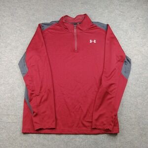Under Armour Pullover Mens 2XL Red Gray Fitted 1/4 Zip Long Sleeve Athletic Top